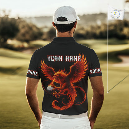 Mens Golf Polo Shirt Custom Phoenix Red Flame Team Golf Tops, White Golf Outfit For Men NHN0078