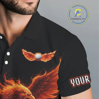 Mens Golf Polo Shirt Custom Phoenix Red Flame Team Golf Tops, White Golf Outfit For Men NHN0078