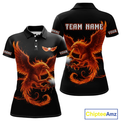 Womens Golf Polo Shirt Custom Phoenix Red Flame Team Golf Tops, White Golf Outfit For Ladies NHN0078