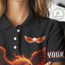 Load image into Gallery viewer, Womens Golf Polo Shirt Custom Phoenix Red Flame Team Golf Tops, White Golf Outfit For Ladies NHN0078