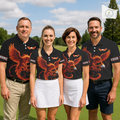 Womens Golf Polo Shirt Custom Phoenix Red Flame Team Golf Tops, White Golf Outfit For Ladies NHN0078