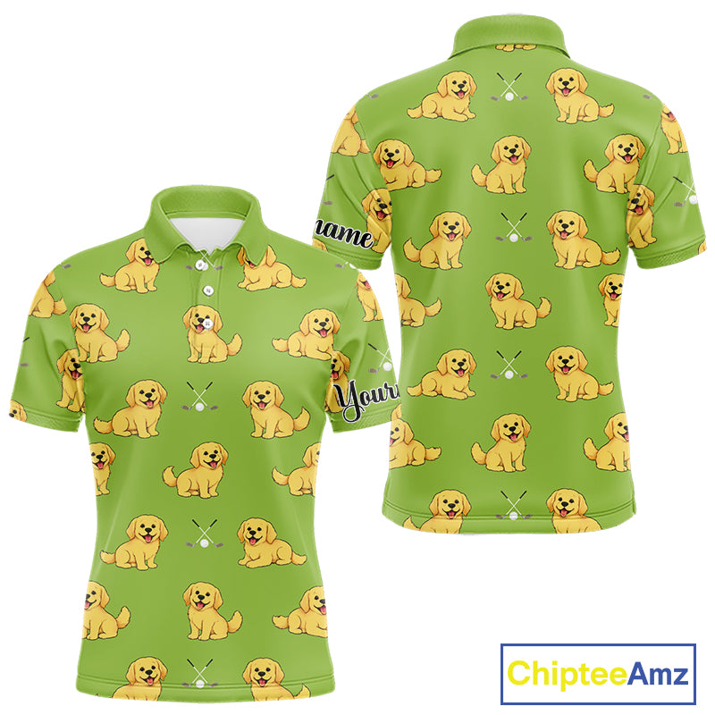 Mens Golf Polo Shirt Custom Funny Golden Retriever Team Mens Golf Tops Green, Dog Lover Gift NHN0214