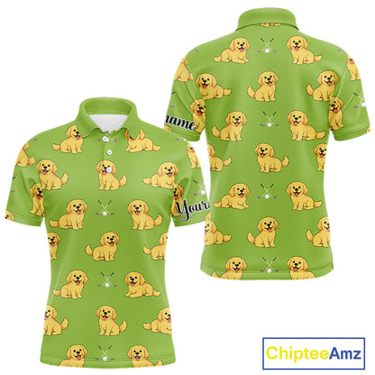 Mens Golf Polo Shirt Custom Funny Golden Retriever Team Mens Golf Tops Green, Dog Lover Gift NHN0214
