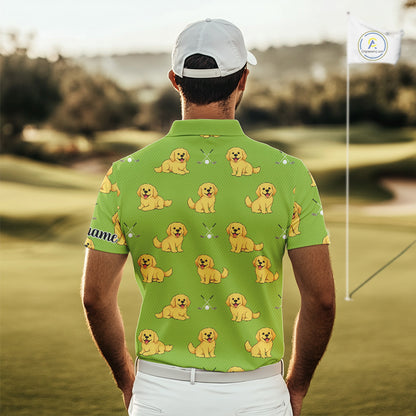 Mens Golf Polo Shirt Custom Funny Golden Retriever Team Mens Golf Tops Green, Dog Lover Gift NHN0214