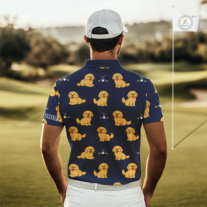 Funny Golden Retriever Mens Golf Polo Shirt Custom Blue Team Mens Golf Tops, Dog Lover Gift Nhn0214