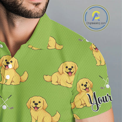 Mens Golf Polo Shirt Custom Funny Golden Retriever Team Mens Golf Tops Green, Dog Lover Gift NHN0214