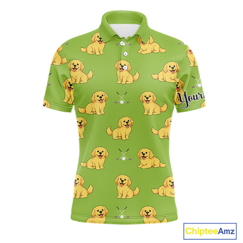 Mens Golf Polo Shirt Custom Funny Golden Retriever Team Mens Golf Tops Green, Dog Lover Gift NHN0214