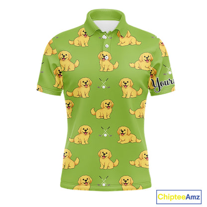 Mens Golf Polo Shirt Custom Funny Golden Retriever Team Mens Golf Tops Green, Dog Lover Gift NHN0214