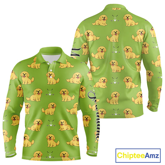 Long Sleeve Golf Polo Shirt Custom Funny Golden Retriever Team Mens Golf Tops, Dog Lover Gift NHN0214
