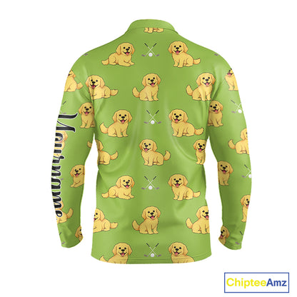 Long Sleeve Golf Polo Shirt Custom Funny Golden Retriever Team Mens Golf Tops, Dog Lover Gift NHN0214