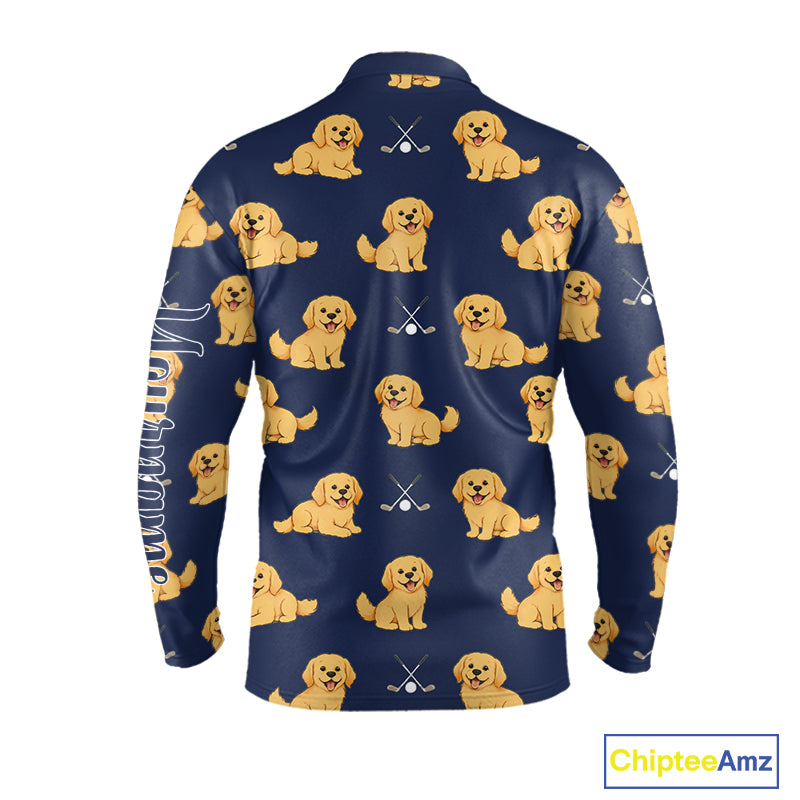 Funny Golden Retriever Long Sleeve Golf Polo Shirt Custom Team Mens Golf Tops, Dog Lover Gift Nhn0214