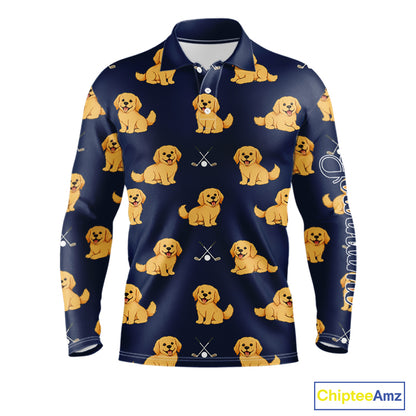 Funny Golden Retriever Long Sleeve Golf Polo Shirt Custom Team Mens Golf Tops, Dog Lover Gift Nhn0214