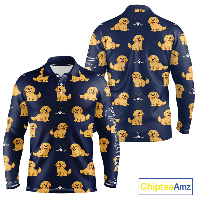Funny Golden Retriever Long Sleeve Golf Polo Shirt Custom Team Mens Golf Tops, Dog Lover Gift Nhn0214