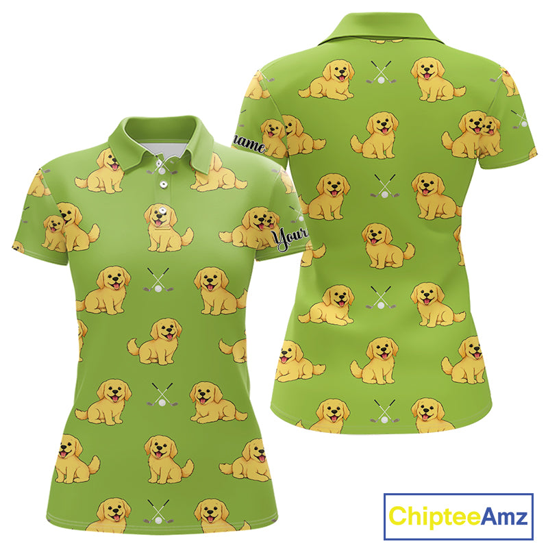Womens Golf Polo Shirt Custom Funny Golden Retriever Green Team Ladies Golf Tops, Dog Lover Gift NHN0214