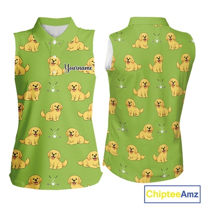 Womens Sleeveless Golf Polo Shirt Custom Funny Golden Retriever Team Ladies Golf Tops, Dog Lover Gift NHN0214