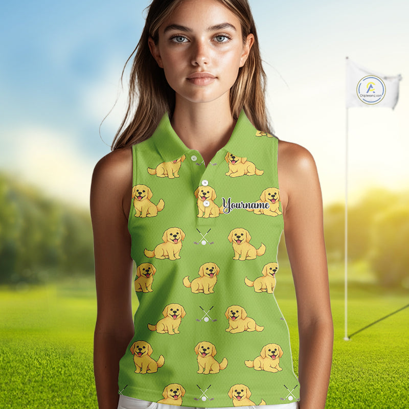 Womens Sleeveless Golf Polo Shirt Custom Funny Golden Retriever Team Ladies Golf Tops, Dog Lover Gift NHN0214