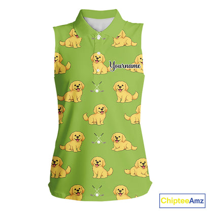 Womens Sleeveless Golf Polo Shirt Custom Funny Golden Retriever Team Ladies Golf Tops, Dog Lover Gift NHN0214