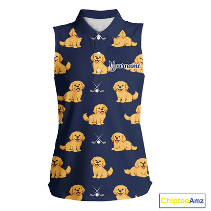 Funny Golden Retriever Womens Sleeveless Golf Polo Shirt Custom Team Ladies Golf Tops, Dog Lover Gift Nhn0214