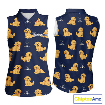 Funny Golden Retriever Womens Sleeveless Golf Polo Shirt Custom Team Ladies Golf Tops, Dog Lover Gift Nhn0214