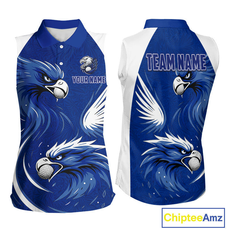 Womens Sleeveless Golf Polo Shirt Custom Blue Eagle Golf Shirts For Team, Golf Top For Ladies NHN0081