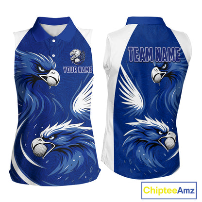 Womens Sleeveless Golf Polo Shirt Custom Blue Eagle Golf Shirts For Team, Golf Top For Ladies NHN0081