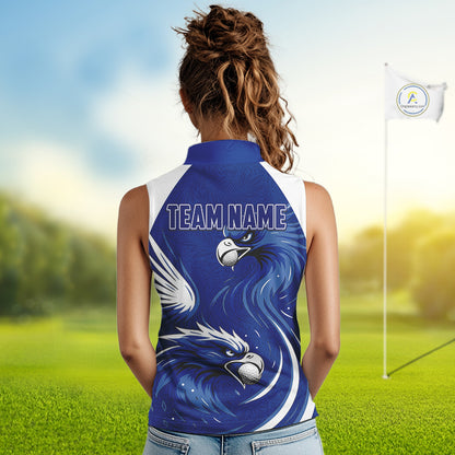 Womens Sleeveless Golf Polo Shirt Custom Blue Eagle Golf Shirts For Team, Golf Top For Ladies NHN0081