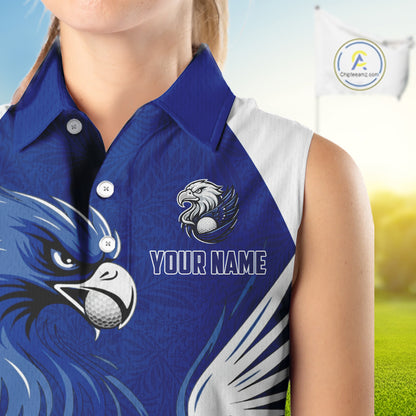 Womens Sleeveless Golf Polo Shirt Custom Blue Eagle Golf Shirts For Team, Golf Top For Ladies NHN0081