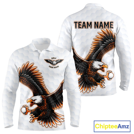Long Sleeve Golf Polo Shirt Custom Eagle Golf Shirts Personalized Golf Clubs White Team Golf Top NHN0082