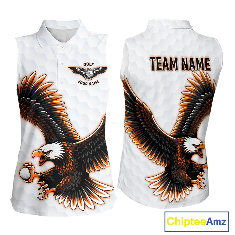 Womens Sleeveless Golf Polo Shirt Custom Eagle Golf Shirts Personalized Golf Clubs White Team Golf Top NHN0082
