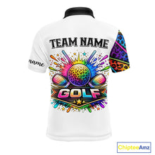 Load image into Gallery viewer, Rainbow Mens Golf Polo Shirt Leopard Print Pattern Custom Golf Ball Team Golf Tops, Golf Gifts NHN0226