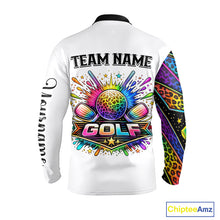 Load image into Gallery viewer, Rainbow Long Sleeve Golf Polo Shirt Leopard Print Pattern Custom Golf Ball Team Golf Tops, Golf Gifts NHN0226