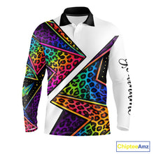 Load image into Gallery viewer, Rainbow Long Sleeve Golf Polo Shirt Leopard Print Pattern Custom Golf Ball Team Golf Tops, Golf Gifts NHN0226