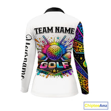Load image into Gallery viewer, Rainbow Womens Long Sleeve Golf Polo Shirt Leopard Print Pattern Custom Team Golf Tops, Golf Gifts NHN0226