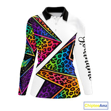 Load image into Gallery viewer, Rainbow Womens Long Sleeve Golf Polo Shirt Leopard Print Pattern Custom Team Golf Tops, Golf Gifts NHN0226