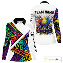 Load image into Gallery viewer, Rainbow Womens Long Sleeve Golf Polo Shirt Leopard Print Pattern Custom Team Golf Tops, Golf Gifts NHN0226