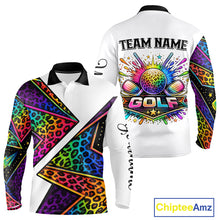 Load image into Gallery viewer, Rainbow Long Sleeve Golf Polo Shirt Leopard Print Pattern Custom Golf Ball Team Golf Tops, Golf Gifts NHN0226