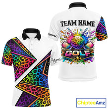 Load image into Gallery viewer, Rainbow Mens Golf Polo Shirt Leopard Print Pattern Custom Golf Ball Team Golf Tops, Golf Gifts NHN0226