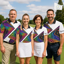 Load image into Gallery viewer, Rainbow Mens Golf Polo Shirt Leopard Print Pattern Custom Golf Ball Team Golf Tops, Golf Gifts NHN0226