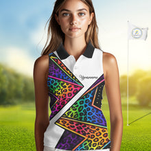 Load image into Gallery viewer, Rainbow Womens Sleeveless Golf Polo Shirt Leopard Print Pattern Custom Team Golf Tops, Golf Gifts NHN0226