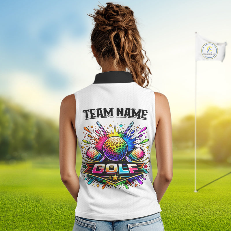 Rainbow Womens Sleeveless Golf Polo Shirt Leopard Print Pattern Custom Team Golf Tops, Golf Gifts NHN0226