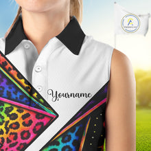 Load image into Gallery viewer, Rainbow Womens Sleeveless Golf Polo Shirt Leopard Print Pattern Custom Team Golf Tops, Golf Gifts NHN0226