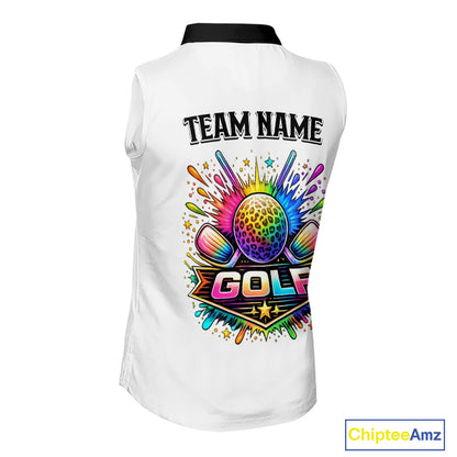 Rainbow Womens Sleeveless Golf Polo Shirt Leopard Print Pattern Custom Team Golf Tops, Golf Gifts NHN0226