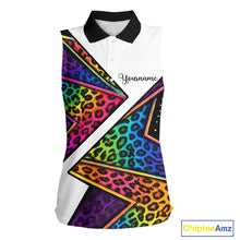Load image into Gallery viewer, Rainbow Womens Sleeveless Golf Polo Shirt Leopard Print Pattern Custom Team Golf Tops, Golf Gifts NHN0226