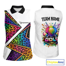 Load image into Gallery viewer, Rainbow Womens Sleeveless Golf Polo Shirt Leopard Print Pattern Custom Team Golf Tops, Golf Gifts NHN0226