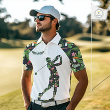 Load image into Gallery viewer, Funny Mens Golf Polo Shirt Custom Tropical Leaf Pattern Personalized Flamingo Golf Shirts For Men NHN0099