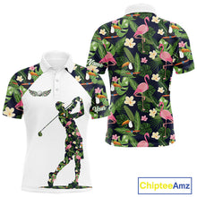 Load image into Gallery viewer, Funny Mens Golf Polo Shirt Custom Tropical Leaf Pattern Personalized Flamingo Golf Shirts For Men NHN0099