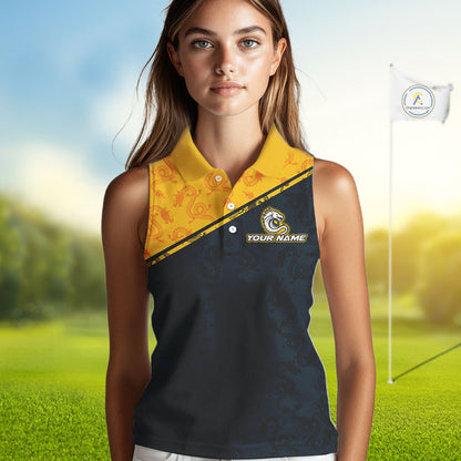 Funny Dragon Womens Sleeveless Golf Polo Shirt Custom Yellow And Blue Team Golf Outfits, Golf Gifts NHN0102