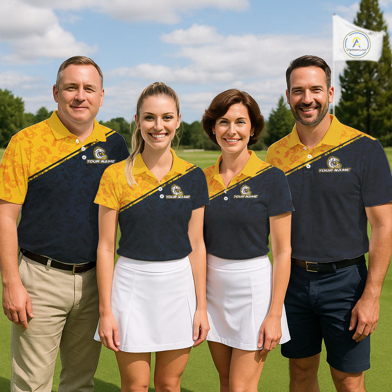 Funny Dragon Mens Golf Polo Shirts Custom Yellow And Blue Dragon Pattern Team Golf Outfits, Golf Gifts NHN0102