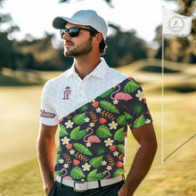 Load image into Gallery viewer, Funny Flamingo Mens Golf Polo Shirt Custom Colorful Floral Flamingo Pattern, Tropical Team Golf Polo NHN0106