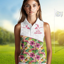Load image into Gallery viewer, Funny Flamingo Womens Sleeveless Golf Polo Shirt Floral Tropical Custom Pink Golf Shirts Golfer Gift NHN0107